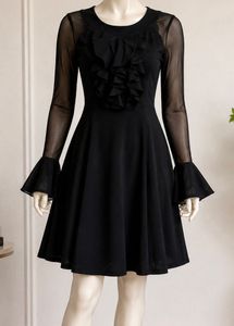 Black ruffle dress with bell sleeves