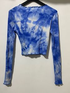 Blue Tie-Dye Cut-Out Long Sleeve Top
