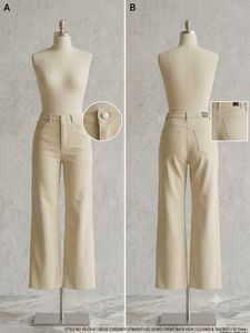 Beige Corduroy Straight Leg Jeans