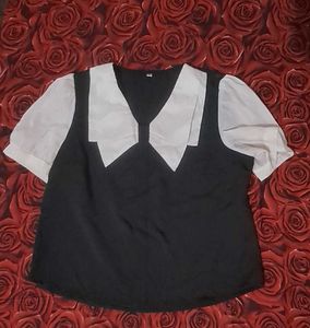 Chic Black & White Collared Top