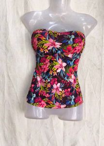 Vibrant Floral Strapless Swim Top