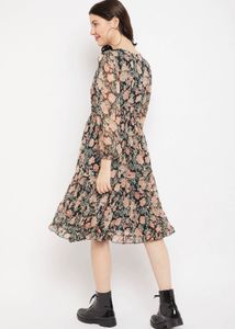Floral Print Sheer V-Neck Midi Dress