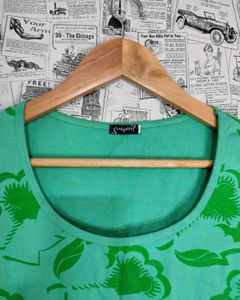 Green Floral Print Short Sleeve Top