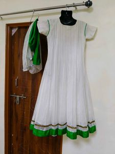 Embellished White frock green chudidar dupatta