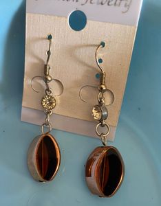 Brown Enamel Drop Earrings with Stone