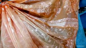 Peach Floral Organza Saree