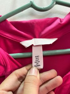 H&amp;M Hot Pink Ruched Long Sleeve Top
