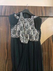 Embellished Black Pearl Blouse with Drape Saree