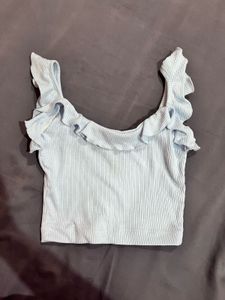Blue Ruffle Crop Top