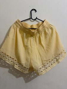 Light Yellow Crochet Trim Shorts