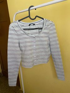 Striped Cropped Button-Up Top