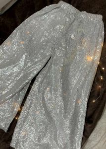 Sparkling Silver Sequin Palazzo Pants