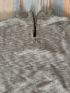 Grey Glittery Ribbed Turtleneck Top