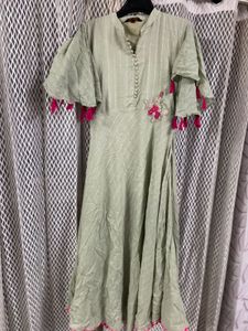Elegant Light Green Kurti with Pink Tassels