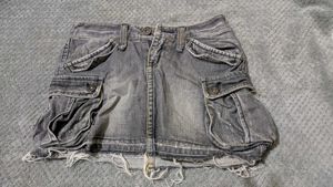 Grey Denim Cargo Mini Skirt