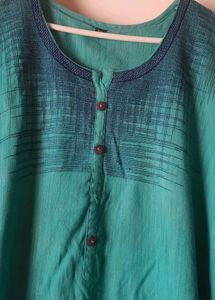 Sea green Kurti with Embroidered Neckline