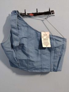 Denim One-Shoulder Crop Top