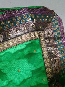 Vibrant Green Saree with Embellished Border