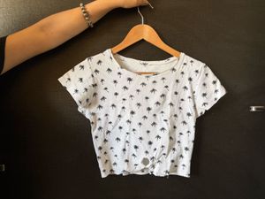 White Palm Tree Print Crop Top