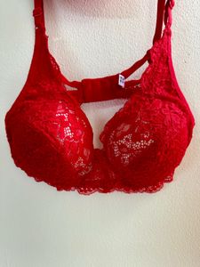 Red Lace Bra and Panty Set with removable pad