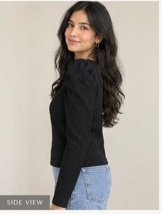 Black Puff Sleeve Square Neck Top