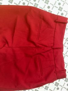 Red High-Waisted Tailored Trousers