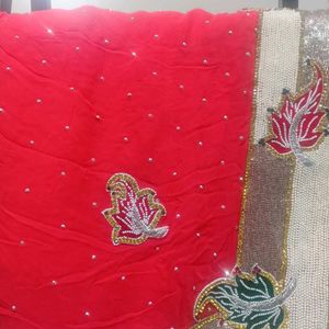 Red Embroidered Saree