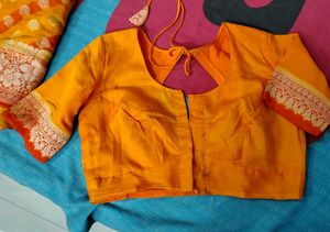 pure khaddi chiffon yellow lahariya banarasi Saree