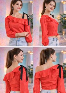 Red Ruffle One-Shoulder Top
