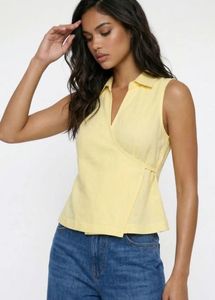 Chic Yellow Sleeveless Wrap Top