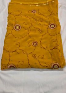 Saree yellow embroidery work latest design