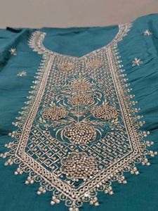 Embroidered Teal suit fabric