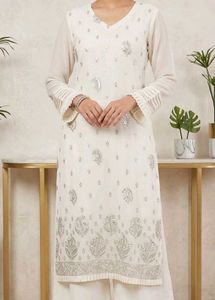 Embellished White Kurta with dupatta