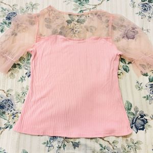 Sheer Sleeve Pink Top
