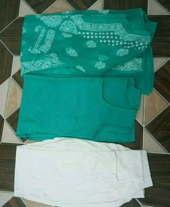 Teal chikankari Embroidered Kurta &bottom Set