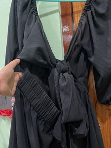 Black Puff Sleeve Mini Dress, off shoulder