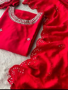 Red Embellished Kurta Set