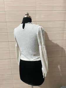 korean Pintresty Cream Textured Puff Sleeve Top