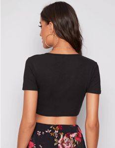 Slyck Ribbed Black V-Neck Crop Top