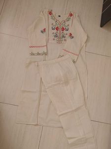 White Embroidered Kurta with Pants