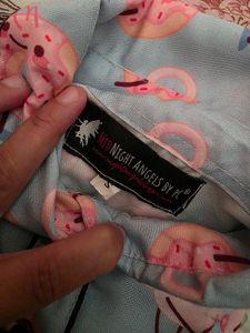 Women Blue &amp; Pink Donut Coffee Printed Night Suit