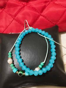 Blue crystal, pearl, Evil Eye Bracelet