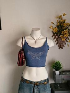 Blue Butterfly Crop Top