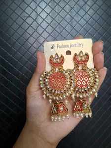 Red &amp; Gold Jhumka Earrings