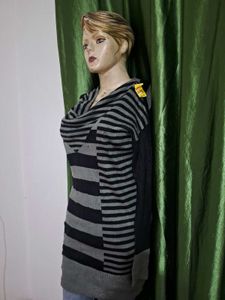 Striped Cowl Neck Tunic Sweater