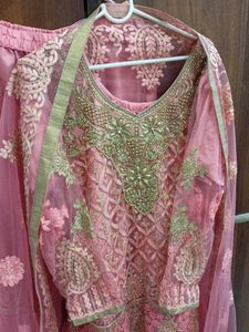 Embroidered Flared Frock With Garara And Dupatta