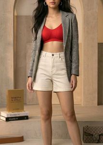 Cream Denim Shorts