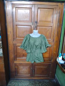 Chic Olive Green Polka Dot Top