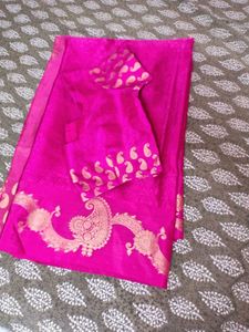 Vibrant Pink Silk Saree with Paisley Blouse