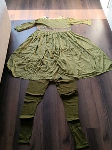 Olive Green Embroidered Kurta ( L size )